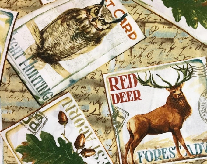 Fabri-Quilt Wildlife Postcards "Fall Retreat Premium Quality 100% Cotton Fabric (FQ137)