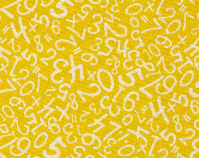 Fabri-Quilt Back to School Scattered Numbers Yellow Fabric Premium Quality 100% Cotton Fabric (FQ120)