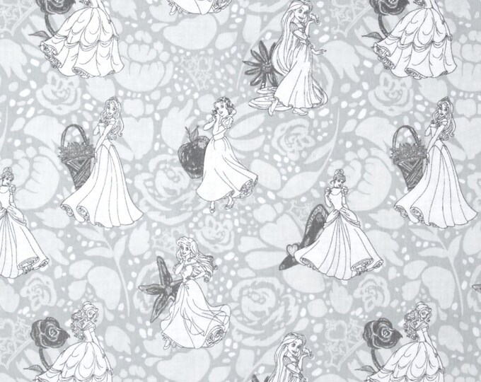 Camelot Fabrics Disney Princess Line Drawing Grey Premium Quality 100% Cotton Fabric (CA82)