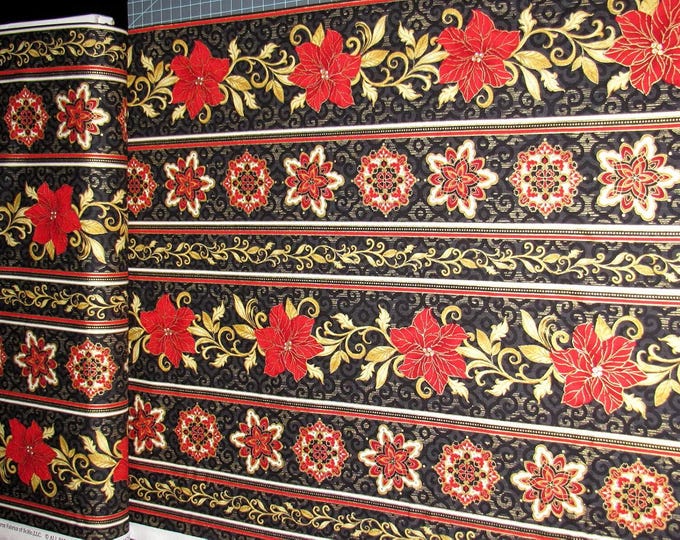 Timeless Treasures Christmas Poinsettia Stripe Premium Quality 100% Cotton Fabric (TT27)
