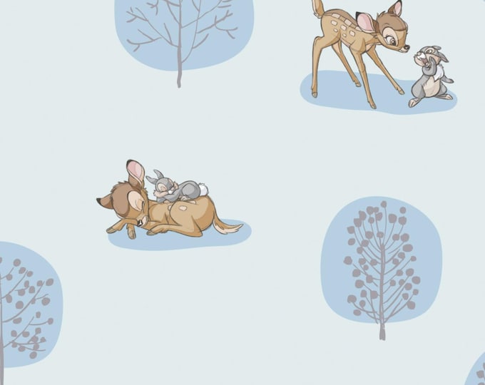 Camelot Fabrics Disney Bambi Fabric Forest Scene in Light Blue Premium Quality 100% Cotton Fabric (CA259)