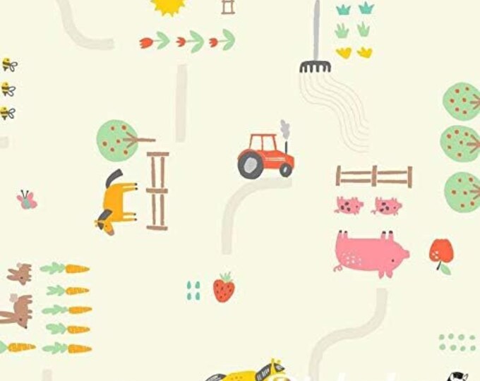 Dear Stella Designs Down on the Farm Cream Farm Life Premium Quality 100% Cotton Fabric (TT1077)