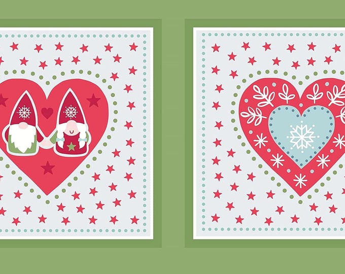 Lewis & Irene Christmas Hearts Hygge Pillow Green 18" Panel Premium Quality 100% Cotton Fabric by the panel (M495)