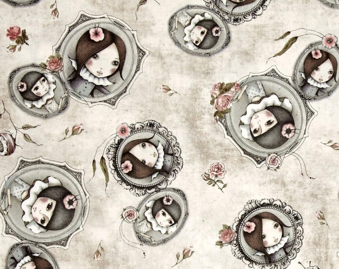 Quilting Treasures Lost and Found Curiosity Cameos Ecru, Gold/Red/Black Premium Quality 100% Cotton Fabric (QT67)