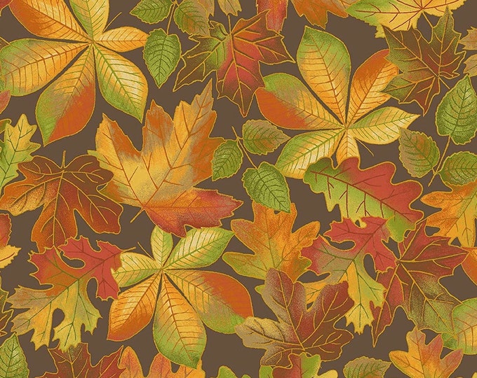Marcus Fabrics Songbook Harvest Packed Autumn Leaves Brown Premium Quality 100% Cotton Fabric by The Yard. (M5KK)