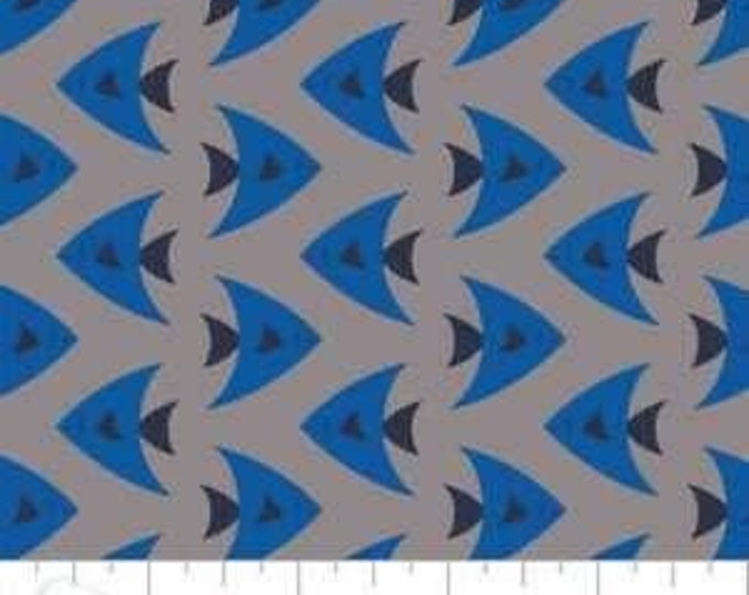 Camelot Fabrics Blue Fish On Grey Flannel Premium Quality 100% Cotton Fabric (CA1253)