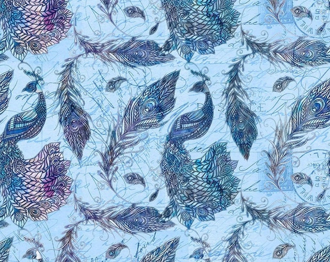 Springs Creative Feathered Beauty Peacock Feathers Blue Premium Quality 100% Cotton Fabric (SC26XX)