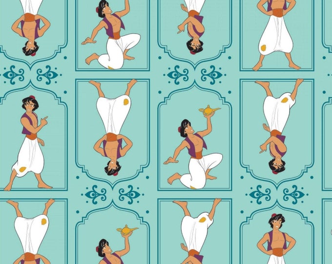 Camelot Fabrics Disney Fabric Aladdin Frames in Light Teal Premium Quality 100% Cotton Fabric (CA751KK)