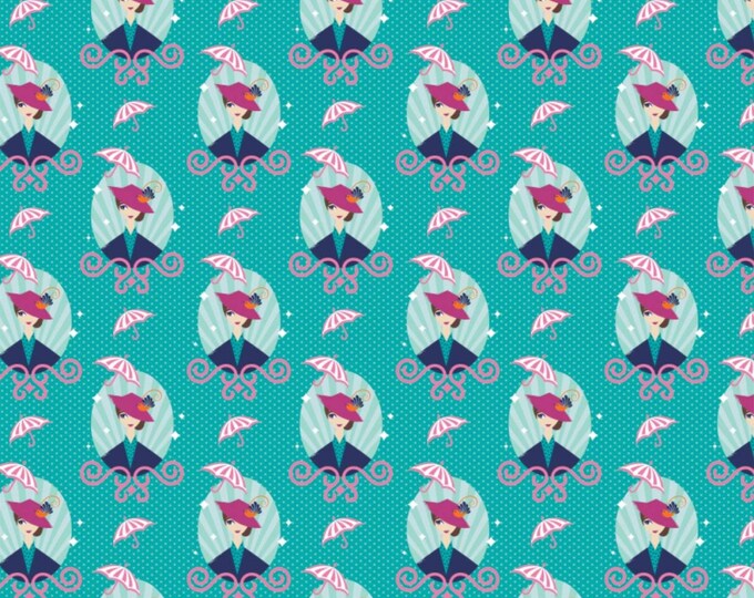 Camelot Fabrics Disney Mary Poppins Returns The One and Only Turquoise Premium Quality 100% Cotton Fabric (CA1472KK)