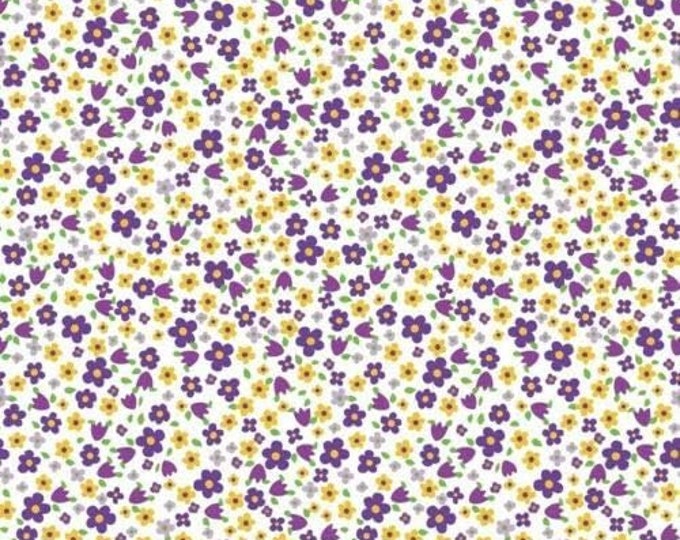 David Textiles Anise's Floral Small Flowers toss Purple Premium Quality 100% Cotton Fabric (DA96)