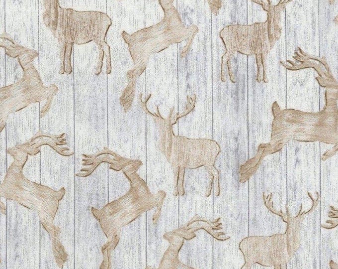 Timeless Treasures Christmas Wooden Deer Silhouettes Blue Premium Quality 100% Cotton Fabric (TT431)