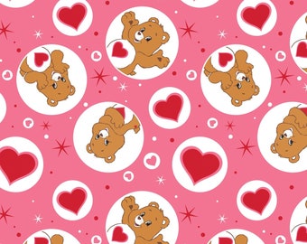 Camelot Fabrics Care Bear Tenderheart Bear in Pink Premium Quality 100% Cotton Fabric (CA637)