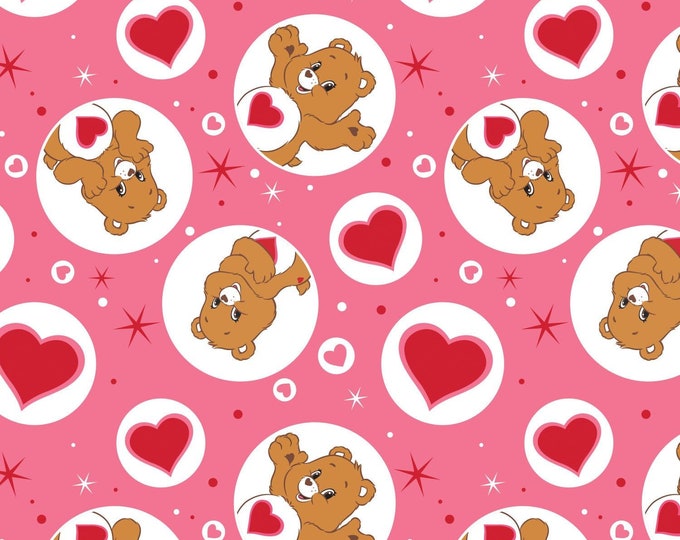 Camelot Fabrics Care Bear Tenderheart Bear in Pink Premium Quality 100% Cotton Fabric (CA637)