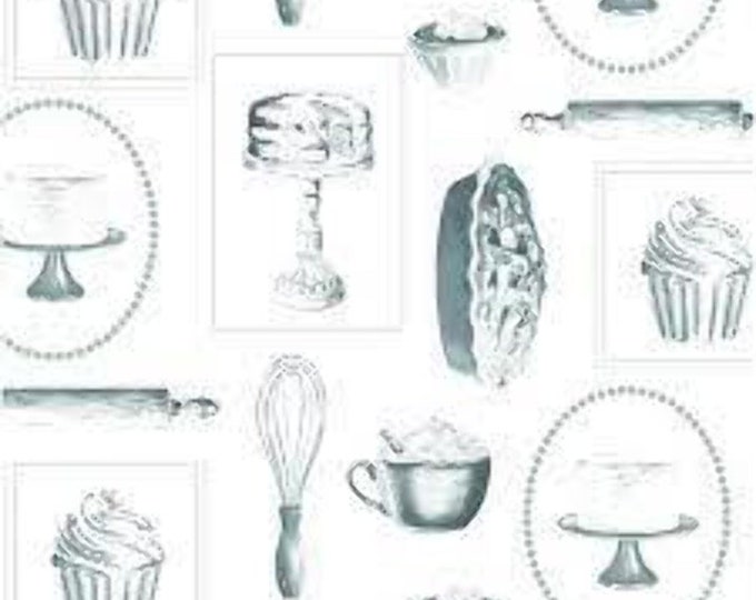 Springs Creative Pies and Cupcakes White and Black Premium Quality 100% Cotton Fabric (SC1188BB)