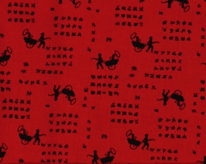 Springs Creative Cotton Mary Fons China Lady and Man Rickshaw Chinese Symbols Red Premium Quality 100% Cotton Fabric (SC185)