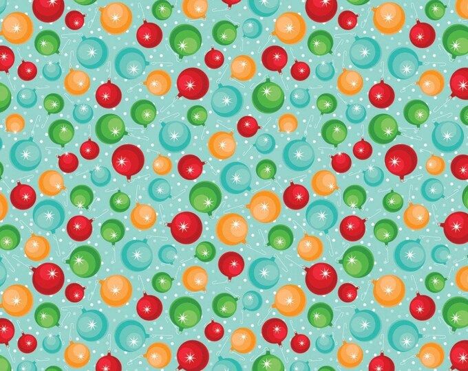Springs Creative Christmas Cheer Aqua Ornament Premium Quality 100% Cotton Fabric (SC755)