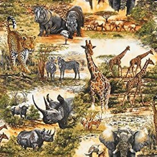 Robert Kaufman Nature Studies 2 - Safari Jungle Scenic AUD-15790-286 WILD Premium Quality 100% Cotton Fabric (RK329)