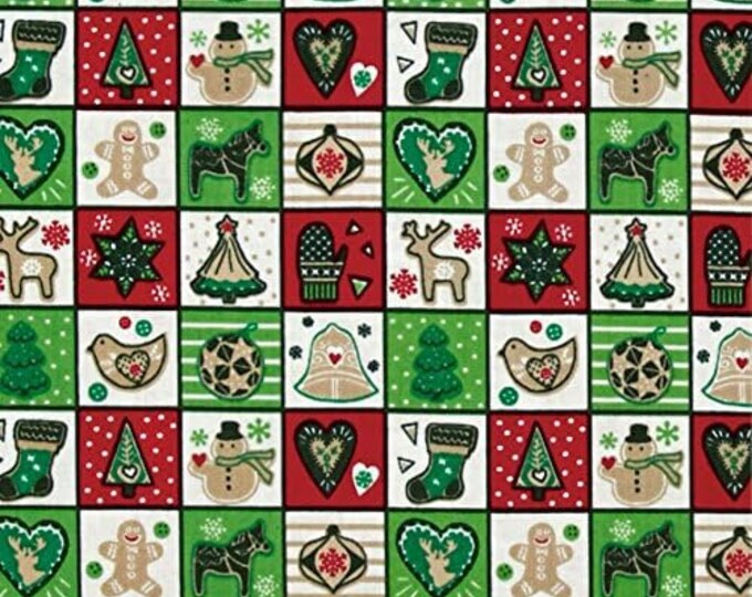 Fabri-Quilt Seasons Greetings Squares Premium Quality 100% Cotton Fabric (FQ179)
