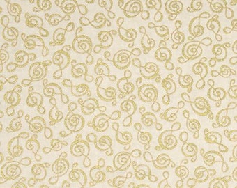 Timeless Treasures Quilt Fabric Metallic Instrumental Clef Cream Premium Quality 100% Cotton Fabric (TT814)