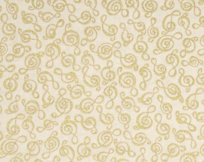 Timeless Treasures Quilt Fabric Metallic Instrumental Clef Cream Premium Quality 100% Cotton Fabric (TT814)