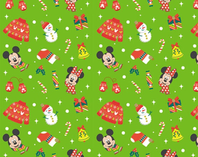 Springs Creative Licensed Mickey and Minnie Xmas Icons on Green Christmas Premium Quality 100% Cotton Fabric (M513SC)