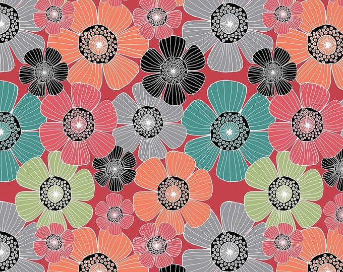 Quilting Treasures Piece Of Cake Packed Flowers Red Premium Quality 100% Cotton Fabric (QT970)