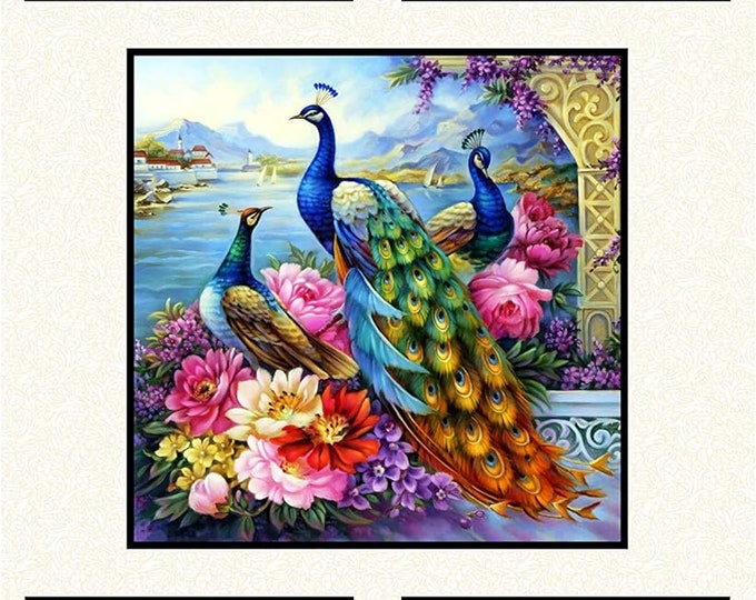 Elizabeth's Studio Exotica 24x43'' Pane Premium Quality 100% Cotton fabric by the Panel (ES470)
