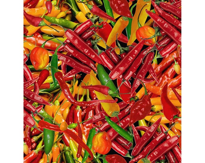 Timeless Treasures Fabrics Southwest Multi Packed Hot Peppers Premium Quality 100% Cotton Fabric (TT1039)