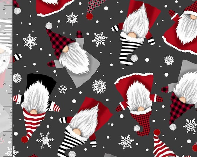 Timeless Treasures Snowmen - Tossed Holiday Gnome - Grey Premium Quality 100% Cotton Fabric (QT798TT)