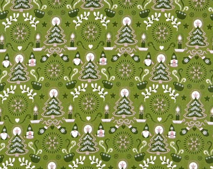 Lewis & Irene Hygge Tonttu Christmas Green Premium Quality 100% Cotton Fabric (M511)