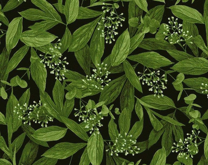 Timeless Treasures Leaves & Buds Black Premium Quality 100% Cotton Fabric (TT308BB)
