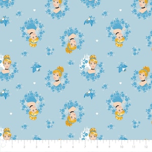 Camelot Fabrics Disney Forever Princess Cinderella Wreaths in Light Blue Premium Quality 100% Cotton Fabric (CA424AA)