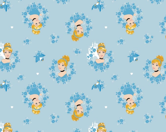 Camelot Fabrics Disney Forever Princess Cinderella Wreaths in Light Blue Premium Quality 100% Cotton Fabric (CA424AA)