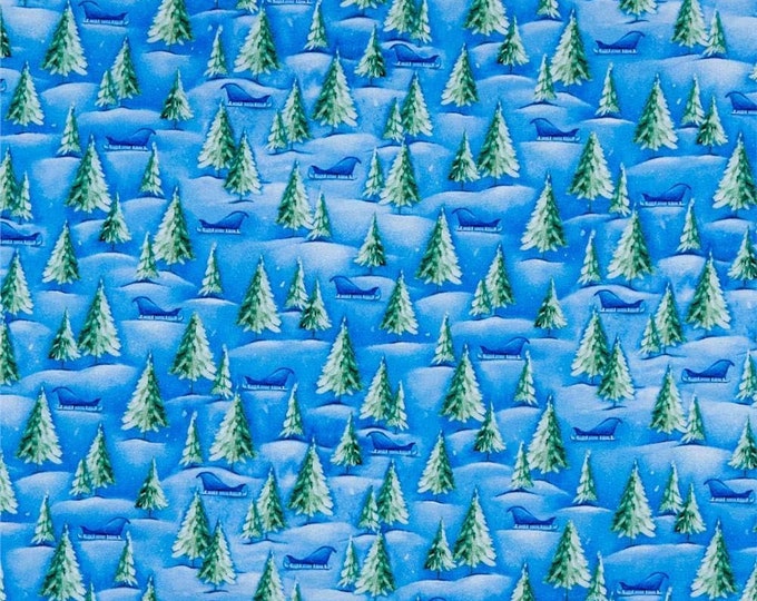 Quilting Treasures Woodland Cuties Pine Trees Blue Premium Quality 100% Cotton Fabric (QT1092)