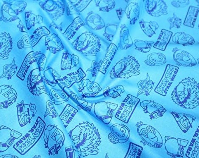 Camelot Fabrics Angry Birds Star Wars Outlines Blue Premium Quality 100% Cotton Fabric (CA91)