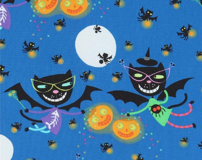 Quilting Treasures Creepy Halloweenies Cat Bat Toss Denim Premium Quality 100% Cotton Fabric (QT1110)