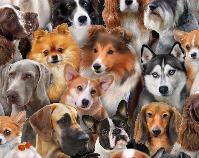 Elizabeth's Studio Dog Breeds All Over Multicolor Premium Quality 100% Cotton Fabric (ES9XX)