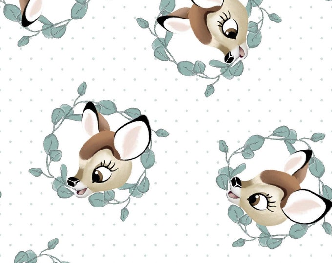 Springs Creative Disney Bambi Badge Tossed White Premium Quality 100% Cotton Fabric (SC1537KK)