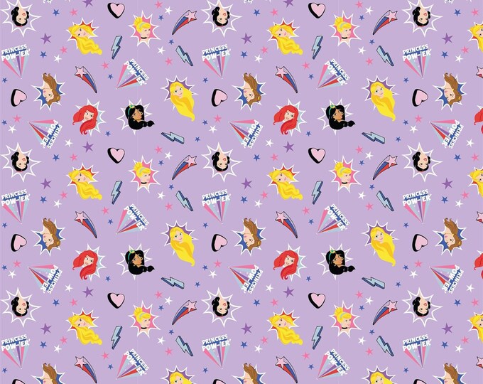 Camelot Fabrics Disney Princess Power Tossed Princess Burst Purple Premium Quality 100% Cotton Fabric (CA1160KK)