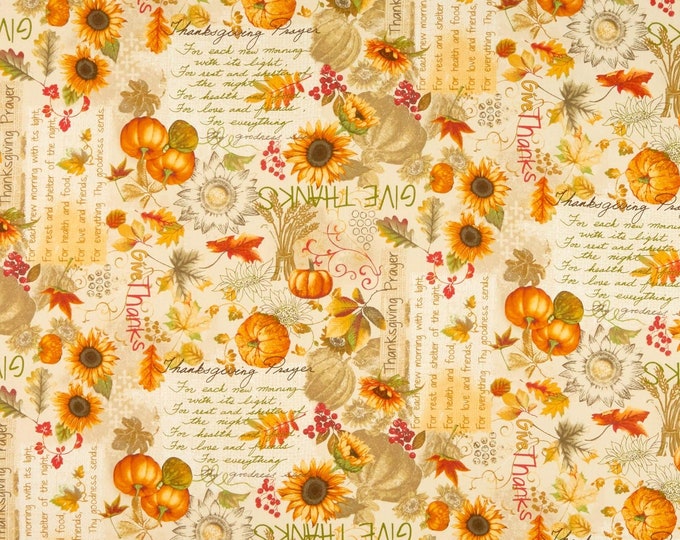 Songbook: Harvest Bouquet Beige Premium Quality 100% Cotton Fabric (M2KK)