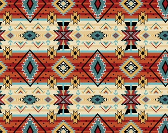 David Textiles Native American Themed Woven Diamonds Red/Cream Premium Quality 100% Cotton Fabric by The Yard. (DA20XX)