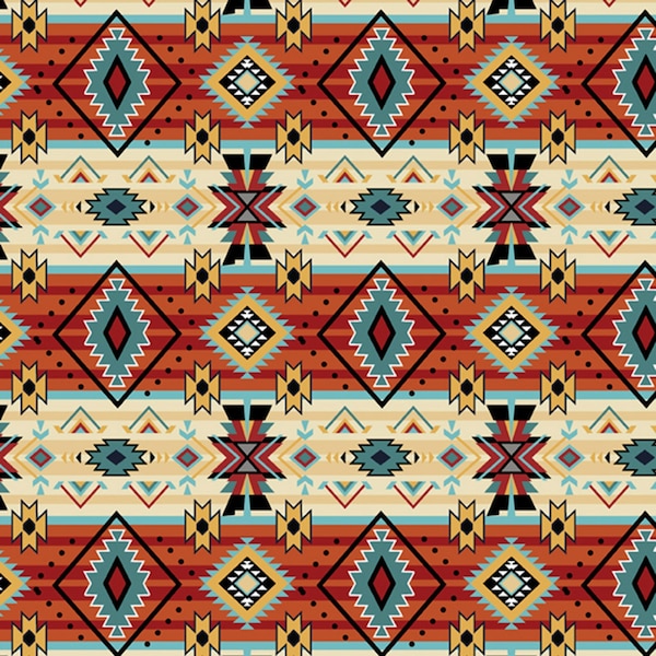 David Textiles Native American Themed Woven Diamonds Red/Cream Premium Quality 100% Cotton Fabric by The Yard. (DA20XX)