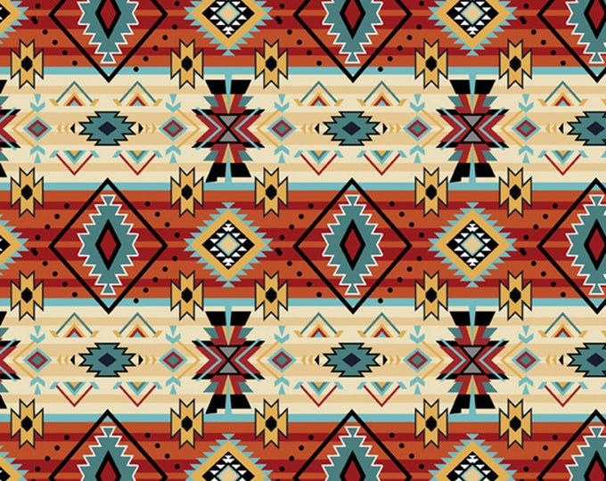 David Textiles Native American Themed Woven Diamonds Red/Cream Premium Quality 100% Cotton Fabric by The Yard. (DA20XX)