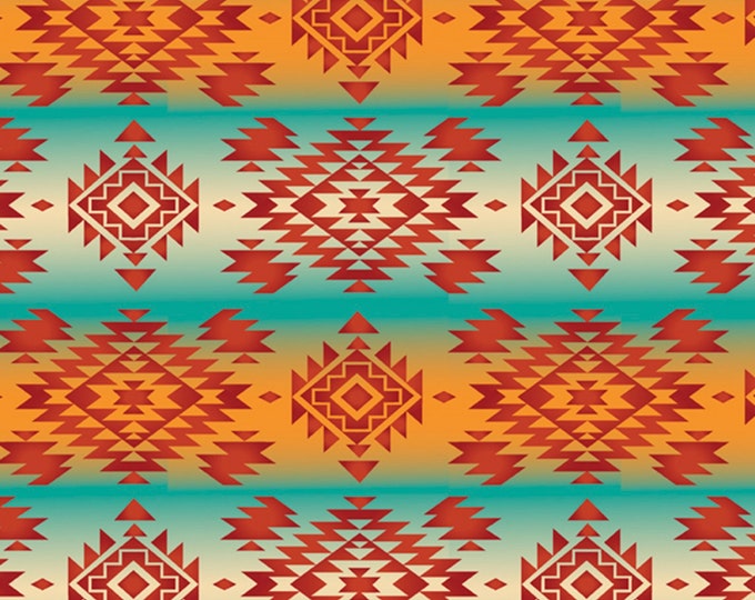 David Textiles Native American Themed Tribal Mystic Teal/Orange Premium Quality 100% Cotton Fabric by The Yard. (DA21XX)
