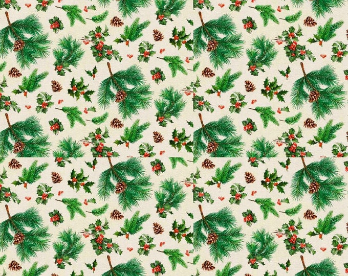 Springs Creative Christmas Merry Deer Holly Multi Premium Quality 100% Cotton Fabric (SC475AA)