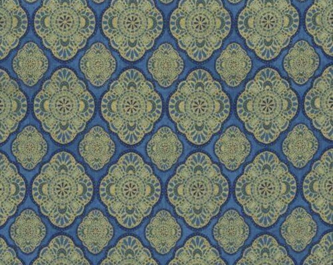 Timeless Treasures Exotic Foulard Vero Gold Metallic Blue Premium Quality 100% Cotton Fabric (TT604)