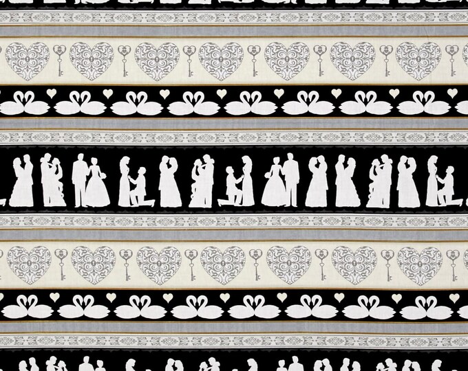 Quilting Treasures I Do Wedding Decorative Stripe Black Premium Quality 100% Cotton Fabric (QT82)