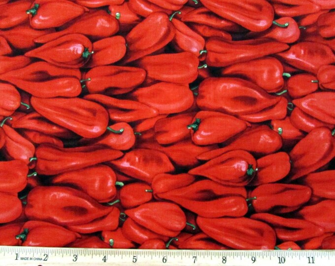 Timeless Treasures Packed Hot Peppers Red Premium Quality 100% Cotton Fabric (TT767M)
