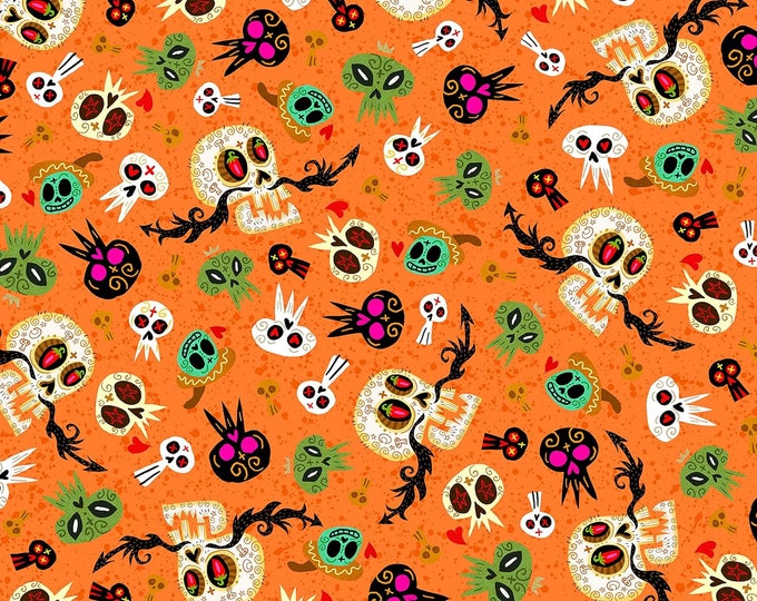 Quilting Treasures Hot Tamale Skulls Orange Premium Quality 100% Cotton Fabric (QT1052KK)