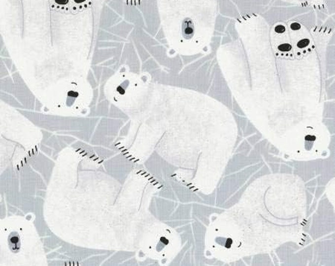 Timeless Treasures Polar Bears Kidz Grey Premium Quality 100% Cotton Fabric (TT1064)